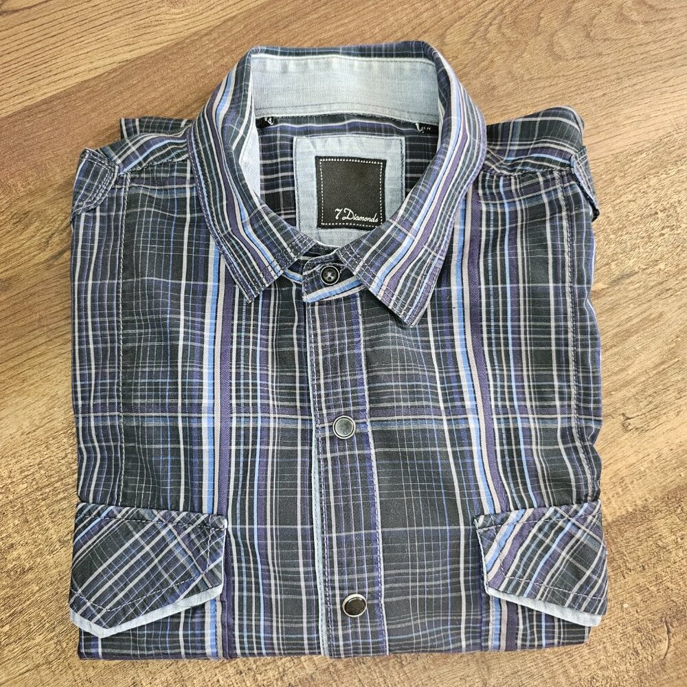 7 Diamonds Long Sleeve Cowboy Athletic Plaid Button Up Shirt XL